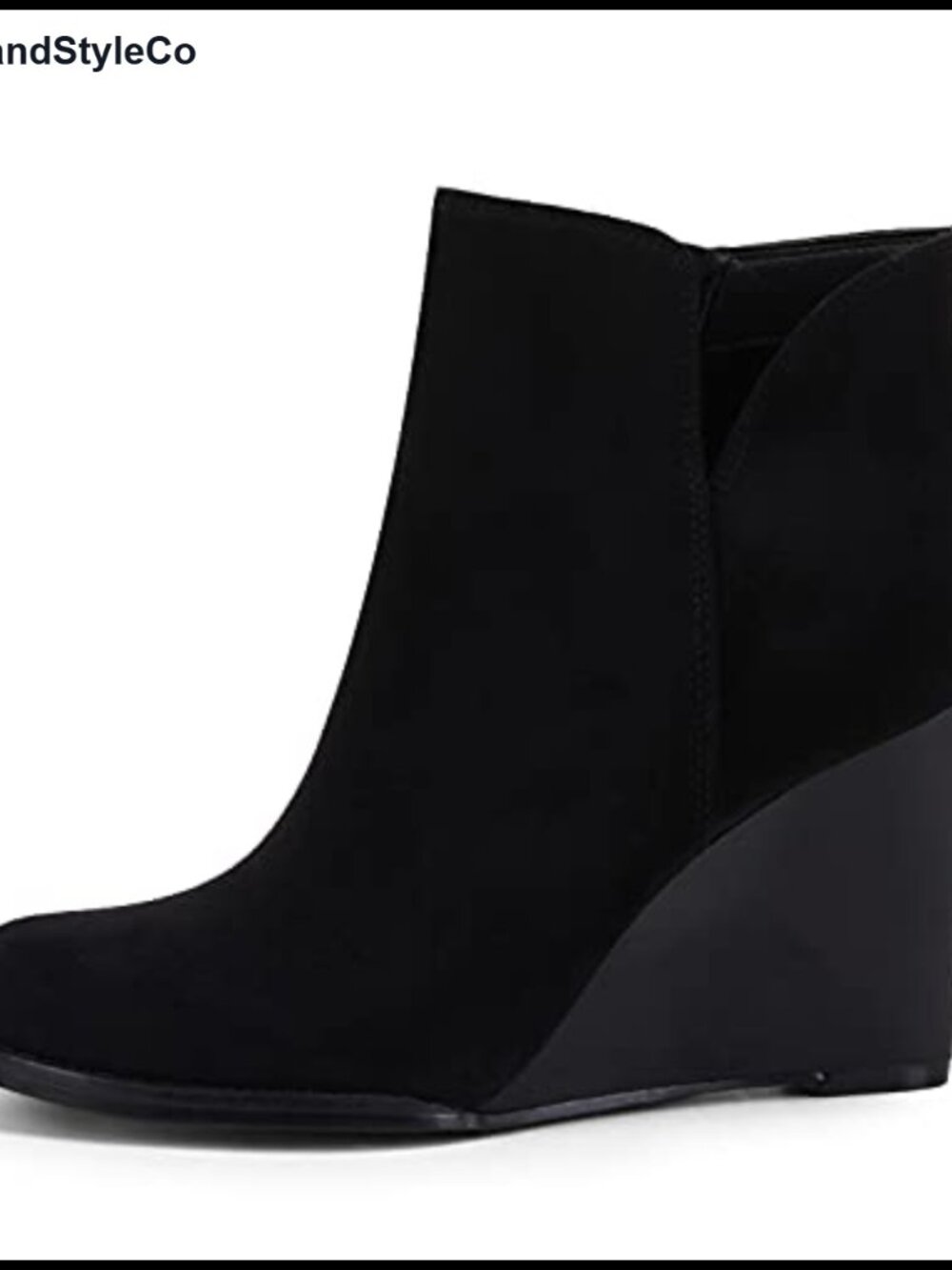 Faux Suede Wedge Ankle Booties Zip-Up Pointed Toe Boots - Picture 3 of 4
